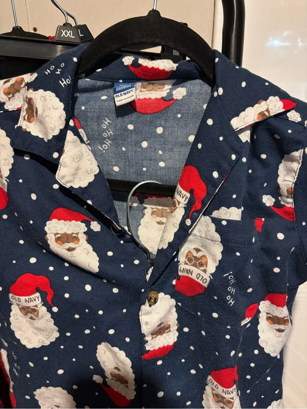 Old Navy Navy Santa Holiday Button-Up